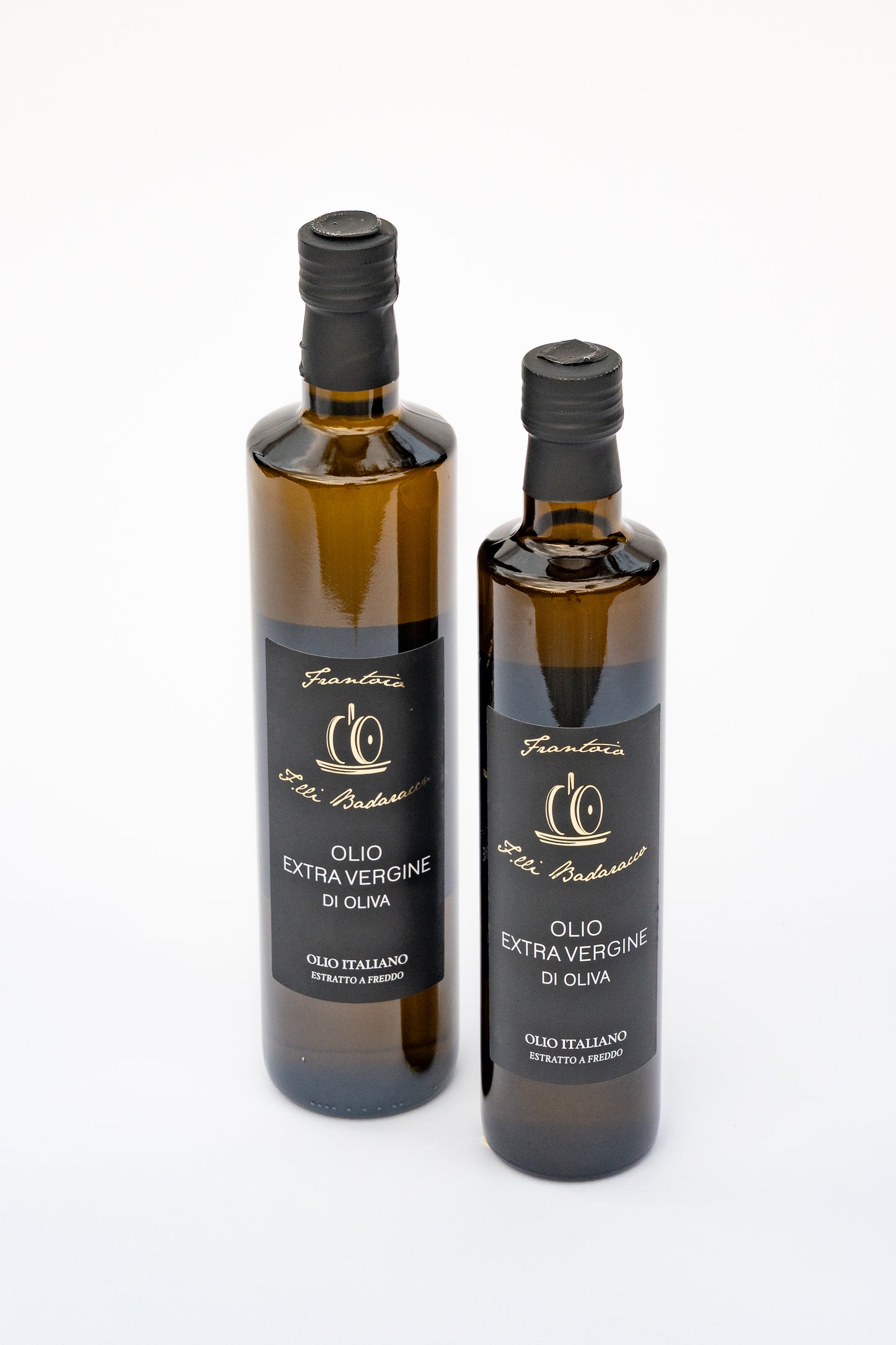 Extra virgin olive oil in a 0.5 liter bottle.